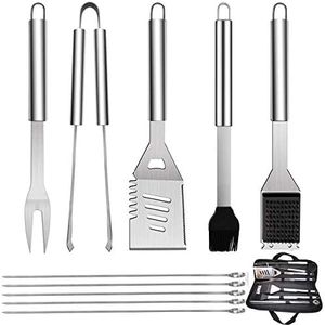 GQC 10 PCS Kit di Attrezzi Barbecues Utensili Barbecue Set, Completo Attrezzi BBQ in Acciaio Inossidabile Posate per Campeggio/Regalo, Regalo di papà Ideale per Compleanno (10)