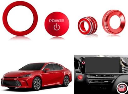 Tyifxom for Toyota Camry LE/SE/XLE/XSE 2025 2026 Accessories, Aluminum Volume Adjuster, Mirror Knob Cover, Engine Start Button Cover/Ring (4pcs) (red)