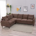 Panana 6 Seater Corner Sofa, L shaped Sectional Couch, Upholstered Brown Linen Couch For Living Room Bedroom Furniture