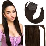 fshine Clip in Ponytail Extensions 70g 12 Inch Brown Human Hair Extensions Clip in Wrap Around Ponytail Extensions Hair Dark Brown Real Human Hair Pony Tails Hair Piece