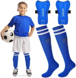 Syhood Soccer Shin Guards and Socks for Toddler Kids Youth, Lightweight Soccer Shin Pads Protective Soccer Gear for 3-5, 5-10, 10-15 Years Old Children Teen Boys Girls Soccer Game (Blue, M Size)