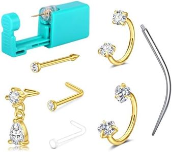 AVYRING Nose Piercing Kit Gold Horseshoe Nose Ring 18g Nose Piercing Gun Surgical Steel Nostril Piercings Kit with Rings & Nose Studs Dangling Nose Piercing Kits Disposable at Home Septum Rings