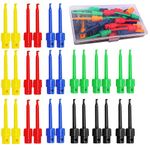 RUNCCI-YUN 30Pcs Mini Test Hook Probe Spring Clip,Multimeter Wire Lead Test Hook Clip Electronic Mini Test Probe Set, Probe Grabber,for PCB SMD IC(Red Blue Black Yellow Green)58mm