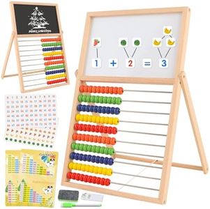 Ranqibo Wooden Abacus for Kids Math - Double-Sided Blackboard Whiteboard Magnetic Abacus for Toddlers 1-3 with 100 Magnetic Number & Fruit Stickers - Educational Counting Games Kids Gift