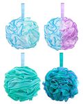 Aquior Bath Sponge Shower Loofahs Balls 60g/PCS Extra Large Mesh Pouf Easy Foaming Body Scrubber Exfoliator for Big Full Lather Cleanse(4 Pack)