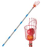 Home-X Fruit Picker Tool, Adjustable Pole for Picking Apples, Fruit Picker Pole with Harvest Basket, 5 ½” D x 2.7’ to 8’ L, Red