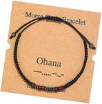 RINTOLER Morse Code Bracelets for Women Men Gifts for Her Best Friend Funny Inspirational Bracelets for Women Jewelry Adjustable Silk Beaded Wrap Bracelet (Ohana)