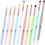 KINGMAS Nail Art Brushes, 10Pcs Nail Gel Polish Painting Brush Drawing Pen, Nail Liner Brush and Nail Dotting Pen Nail Dust Cleaning Brush