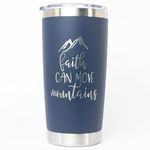 Faith Can Move Mountains Bible Verse Coffee Mug, Christain Travel Mug, Pastor Appreciation Gifts, Christian Coffee Mugs for Women (Navy)