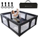 Aussie BOSHAY BABY 180cm x 150cm Monaco Playpen, Baby/Kids Activity Play Yard, 4 x Learn-to-Walk Pull Rings & Storage Bag. Safe Sturdy Baby Play Pen, Anti-Slip Base & 2 Entries