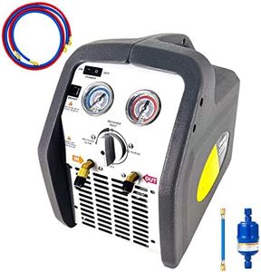 HZAUTOS 110V-120V 60Hz Single Cylinder Refrigerant Recovery Machine, 3/4HP Oil-less Freon Recycling Unit, With Two Rubbers Hoses, Applied in Automotive/Household HVAC System (Grey)