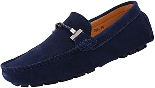 yldsgs Flat Loafer for Men Suede Leather Slip-on Dress Driving Moccasins Casual Boat Shoes, Blue, 12.5