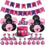 25 Pack Ninja Happy Birthday Cake Toppers Pink for Girls Warrior Ninja Master Theme Baby Shower Birthday Party Decorations