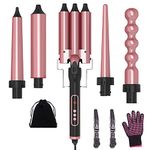 Curling Wand Iron Set 5 in 1,MQUPIN Hair Curling Iron Ceramic 0.35''-1.3'',LCD 30s Heat Up,80-230°C Temp Adjustment and 360°Swivel Cable,4 Interchangeable Barrel Curler for Women All Hairstyle