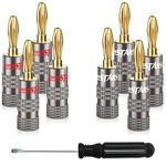 InnoStars Banana Plug Gold Plated (4 Pair, 8 Pcs), Closed Dual Screws Design, Banana Connectors for All Speaker Wires with a Diameter from 0.75mm to 4mm, Wall Plate, Home Theater, Receiver, Amplifier