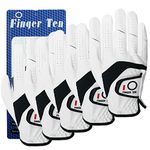 FINGER TEN Men’s Golf Gloves 5 PCS Left Hand Right Handed Leather All Weather Grip Soft Breathable Flexible for Golfers Size Small Medium ML Large XL (White, Medium, Right)