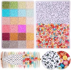 MiuCo Seed Beads for Bracelet Making Kit, 1200Pcs Letter Beads and 3mm Glass Beads for Friendship Jewelry Making Kit with Colorful Small Beads and Elastic String, Art Craft Gifts for Birthdays