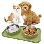 MUYG Dog Food Bowls Stainless Steel with No Spill Non Skid Silicone Mat Removable Dog Water and Food Bowls Set Durable Feeding Bowls for Small Dogs Puppy Cat Kitten(Green)