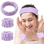 MAYCREATE Women 3Pcs Facial Spa Headband Wristband Combo Set, Elastic Microfiber Face Wash Hairband Wrist Wash Bands For Face Washing, Makeup, Yoga, Fitness (Purple)