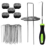 Velway 50 Weed Control Membrane Pegs + 50 Buffer Washer, 6"/150mm Weed Mat Pegs, Metal Garden Landscape Staples Artificial Grass Pins Ground Cover Mossing Fabric Artificial Barrier Pegs Assesories