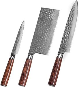 3 Piece Damascus Kitchen Knife Set - including Chef's Knife, Cleaver and Paring Knife