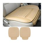 TSUGAMI 2 Pack Car Seat Covers for Front Seats, Breathable Leather Cushion Protector, Anti-Slip Driver Seat Padded with Storage Pockets, Auto Interior Decoration for Most Vehicles (Beige)