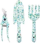 Contech Pack of 3 Floral Printed Garden Tool Set - Trowel, Secateurs, Fork, Stainless Steel