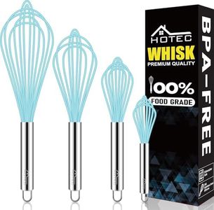 HOTEC 4 Pieces Silicone Whisks Set, Wire Balloon Whisks Egg Beater, Non-slip Handle Whisk for Non-stick Cookware Perfect for Cooking, Stirring, Beating and Blending (Blue)
