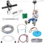 VEVOR Zipline Kit for Kids and Adult, 160 ft Zip Line Kits Up to 500 lb, Backyard Outdoor Quick Setup Zipline, Playground Entertainment with Stainless Steel Zipline, Spring Brake, Safety Harness, Seat