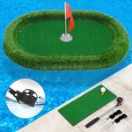 Sagsewful Floating Golf Green for Pool, Floating Chipping Green Mat with Ball Retriever for Pool/Lake, No Drifting Floating Golf Putting Turf Game Set for Golfers (Oval)