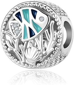 MiniJewelry Tropical Fish Seaweed Radiant Heart Charm Compatible with Pandora Charms Bracelets Colorful Ocean Fish Women Girls Sister Auntie, Copper Cubic Zirconia, Cubic Zirconia