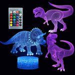 ZYTC Dinosaur 3D Night Light Touch Table Desk Lamp Three Pattern 7 Colors Optical Illusion Lights with Acrylic Flat & ABS Crack Base & USB Cable