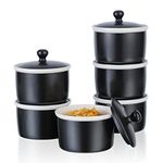 8oz Porcelain Ramekins with Lid, Candiicap Souffle Dishes Bowls with Lid for Baking, Pudding, Creme Brulee, Custard Cups, Serving Dip, Oven, Microwave and Dishwasher Safe (8oz,Matte Black)