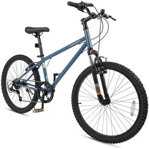 GYMAX 20 24 Inch Kids Mountain Bike, Kids Bicycles for Boys Girls with Suspension Fork, 6-Speed Drivetrain, Dual Brakes, Anti-Slip Tires, Multi Colors (24 inch,Navy)