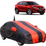 The Autostory 190 Taffeta Water Resistant Car Body Cover Compatible with Toyota Glanza with Mirror & Antenna Pockets (Red/Navy Blue)