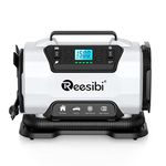 Reesibi Mains Tyre Inflator 240V, Car Tyre Pump, Air Compressor 230V AC and 12V DC Dual Power Supply, High-Pressure Pump for Car Bike and High-Volume Pump for Air Mattresses 2 in 1 Dual Metal Motors