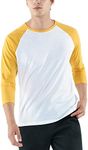 TSLA Men's 3/4 Sleeve Baseball Shirts, Casual Dynamic Cotton Raglan T Shirts, Athletic Sports Jersey Shirt Top, Dyna Cotton 3/4 Sleeves White & Yellow, X-Large