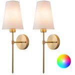 Aiehnid Battery Operated Wall sconces Set of Two,Wall Light Decor with Remote Control,RGB Wall Lights fixtures Wireless,Wall sconces for Bedside,Bedroom,Living Room(Color : Gold)