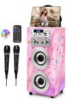 DYNASONIC Karaoke Machine with 2 Microphones, Portable Bluetooth Speaker with Lights, USB and SD Reader, Gift for Children Ages 5-13 (Model 15 lights)