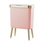 Procade Bathroom Trash Can with Lid, 4 Gallon Pink Garbage Can, Tall Plastic Trash Bin with Push Button, Slim Gold Trash Can Waste Basket for Room, Bedroom,Office,Kitchen