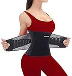 SURPOWN Waist Trainer for Weight Loss Women Men, Waist Trimmer Corset, Post Partum Belly Belt, Reduce Belly Fat, Abdominal Stomach Fitness Sweat Belt, Sport Slimming Body Shaper Gym Girdles Black L