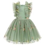 FYMNSI Girls Floral Embroidery Tutu Princess Dress Flower Girl Wedding Guest Bridesmaid Pageant Birthday Party Outfits Kids Ruffle Puffy A-line Short Sundress Summer Special Occasion Sage Green 9-10Y