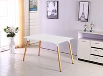 P&N Homewares® Halo Dining Table in White | Modern Design | Solid Wooden Legs