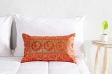 Ravaiyaa - Attitude is everything Banarasi Brocade Silk Pillow Covet Cushion Pillow Sham Case Peacock Design Home Decorative 2 Piece Set 12" X 20" Inch (Orange)