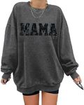 LOTUCY Oversized Mama Sweatshirt Women Mama Mommy Mom Bruh Pullover Tops Casual Crewneck Loose Long Sleeve Shirt, Dark Gray-sequin, Medium