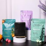 Goodmelts Halo Wax Melting Starter Kit - Ceramic Aroma Diffuser with 1 Warmer & 3 Scented Soy Melts (180+ Hours Scent Time) - Safe, Smoke-Free, Natural Fragrance for Home (Midnight, Aromatherapy)