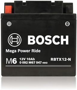 Bosch AGM Motorcycle Battery, Powersport Battery M6 RBTX12-N Mega Power Ride - 12V, 10 A/h Rate, 180 CCA, Lead-acid for Two-Wheeler Vehicles, Type B, Left (+) Right (-), 150 x 87 x 130 mm