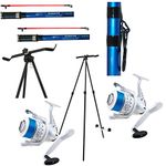 QDOS 2 x 14FT Seamaster 3pc Carbon Beachcaster Rods + 2 x Sea Fishing Reels + Tripod