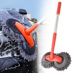 Car Wash Mop with Long Handle, Flexible Rotating Telescopic Wash Brush Cleaning Tool, Microfiber Double Head Windshield Cleaner Caravan Accessories for Car Washing, Mopping, Glass Cleaning (1 Pack)