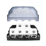 RECOIL BDB24 6-Way Power Distribution Block, 2 X 0/2/4 Gauge in / 4 X 0/2/4 Gauge Out Power Distribution Ground Distributor Block for Car Audio Amplifier Splitter